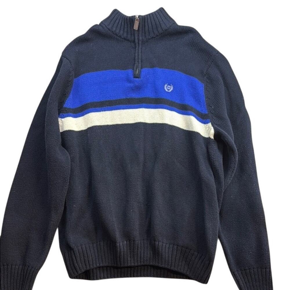 Men's Chaps 1/4 Zip Navy Blue White Crest Long Sleeve Mock Neck
